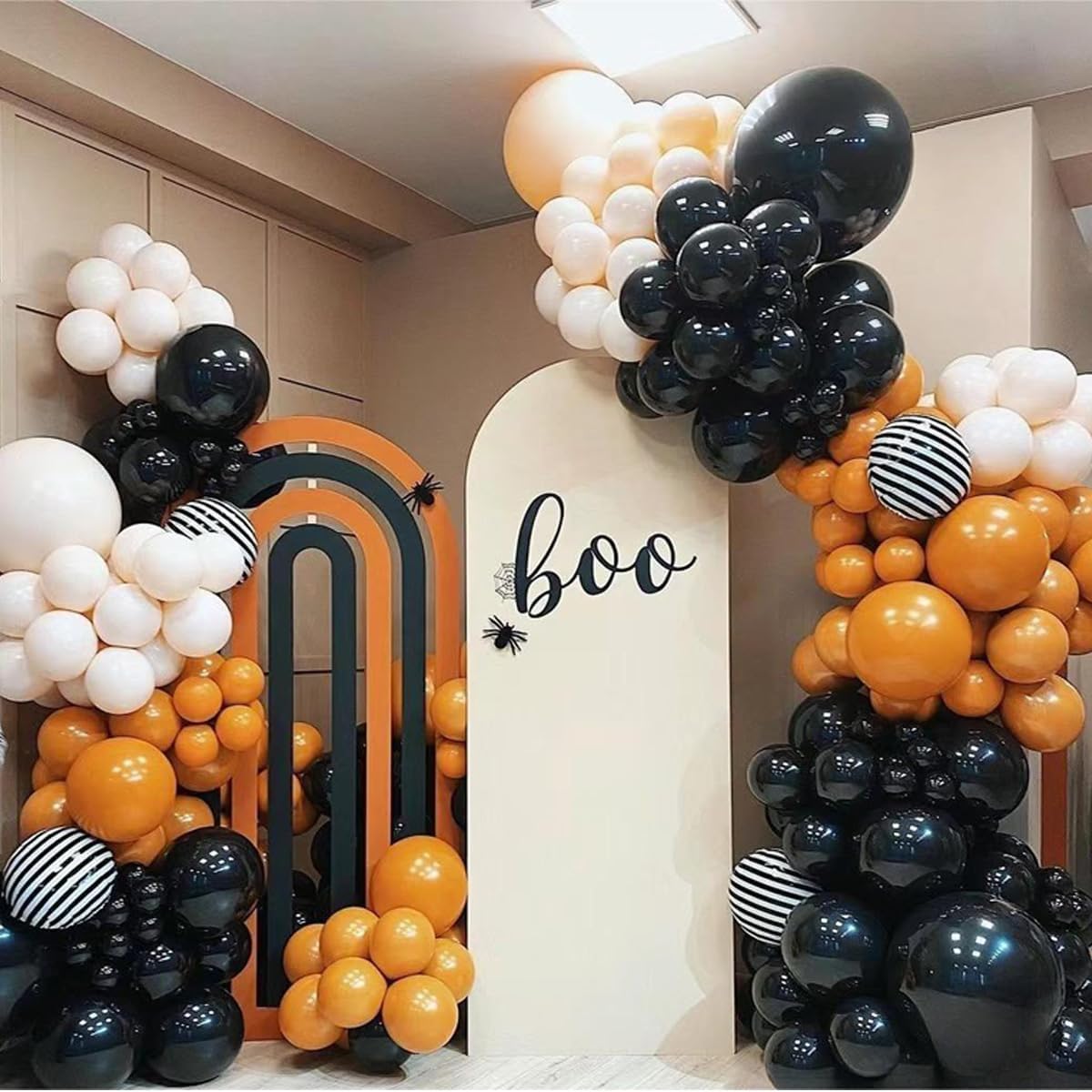 Orange Black White and Metallic Silver Balloons Garland Arch Kit, 146 Pcs Latex Balloons with Confetti for Birthday Party Graduation Father's Day Anniversary Bachelorette Party Decoration