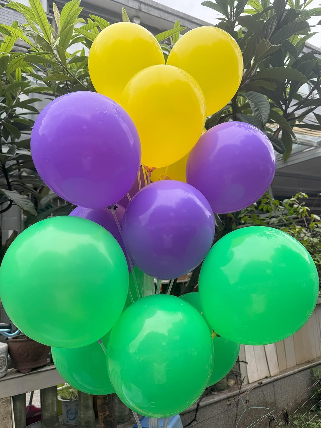 60 Pcs 12 Inch Latex Balloons in Green, Purple and Yellow, Perfect for Spring, Summer, Graduation, Easter, Wedding and Baby Shower Party Balloons Decorations