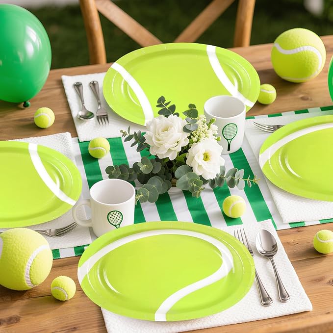 50Pcs Tennis Oval Paper Plates 10" x 12" Large Disposable Heavy Duty Classic Tennis Ball Paper Platters Sports Themed Dessert Plates for Men Women Kids Sports Birthday Party Supplies