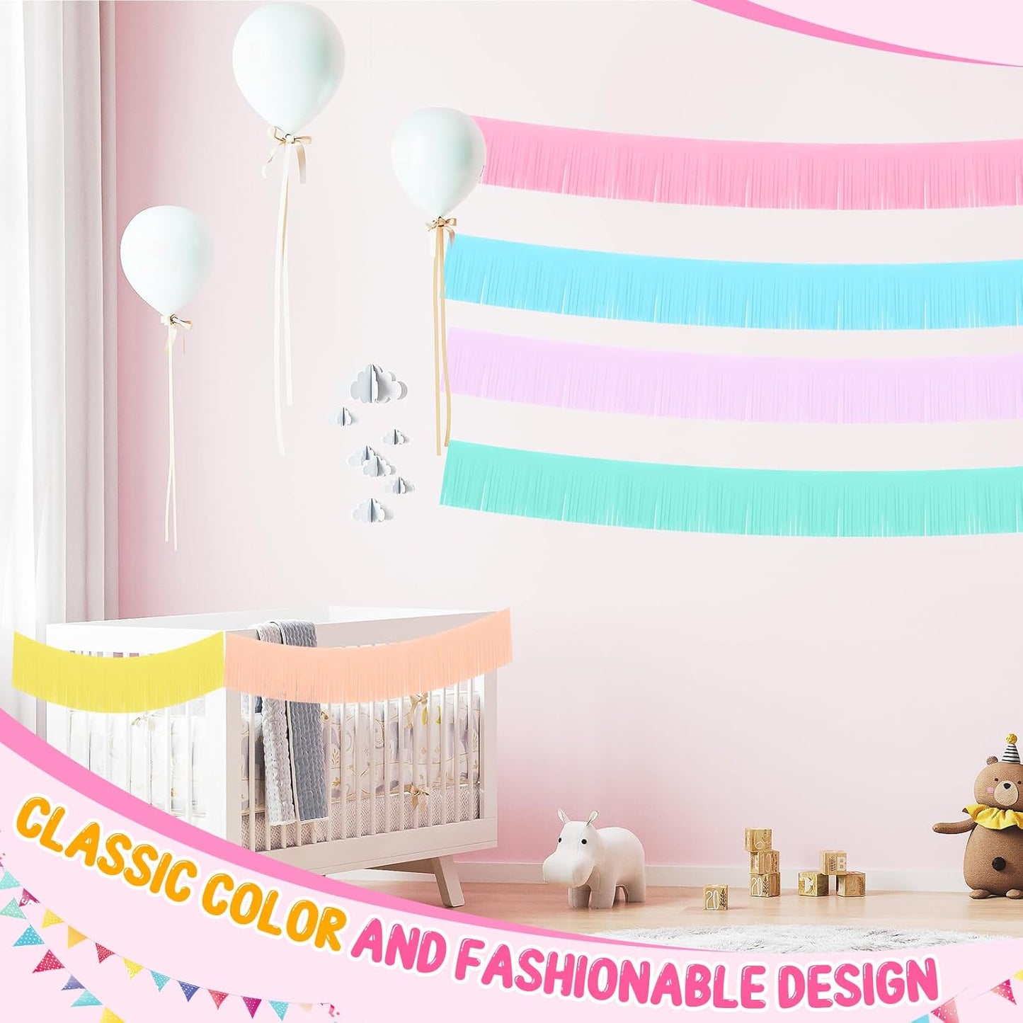 Taiyin 12 Pack 120 Feet Macaron Fringe Garland Tissue Pastel Paper Fringe Tassel Party Garland Wall Hanging Banner Backdrop Streamers for Wedding Birthday Autumn Thanksgiving