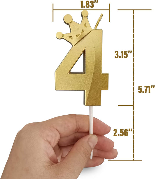The Number 4 Gold Birthday Candles for Cake is Beautiful Number Candles for 4th Birthday Decorations for Boys and Girls (Gold-4, Crown)