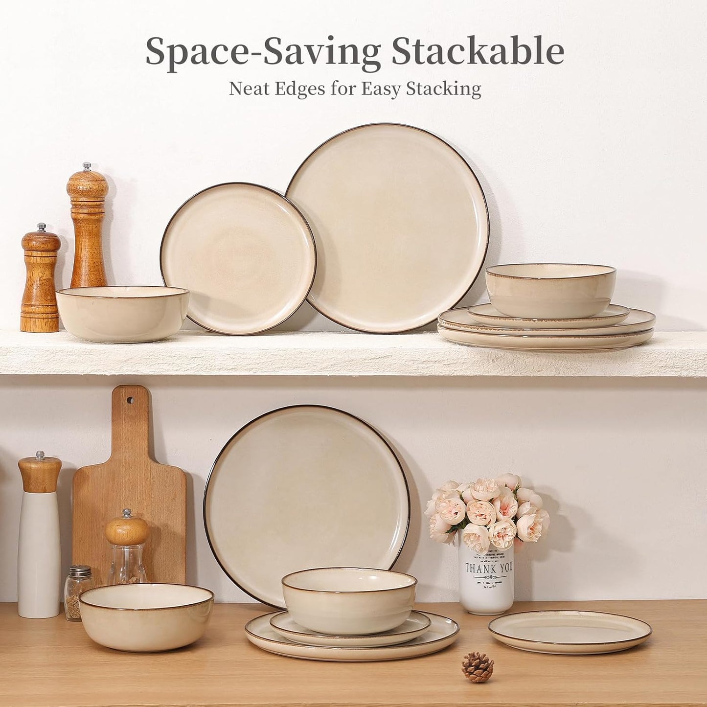 Dinner Plates Set of 6: Ceramic 10.7 Inch Handmade Reactive Glaze Stoneware Plates for kitchen, Modern Dinnerware Plates, Microwave & Dishwasher Safe, Scratch Resistant (Beige)