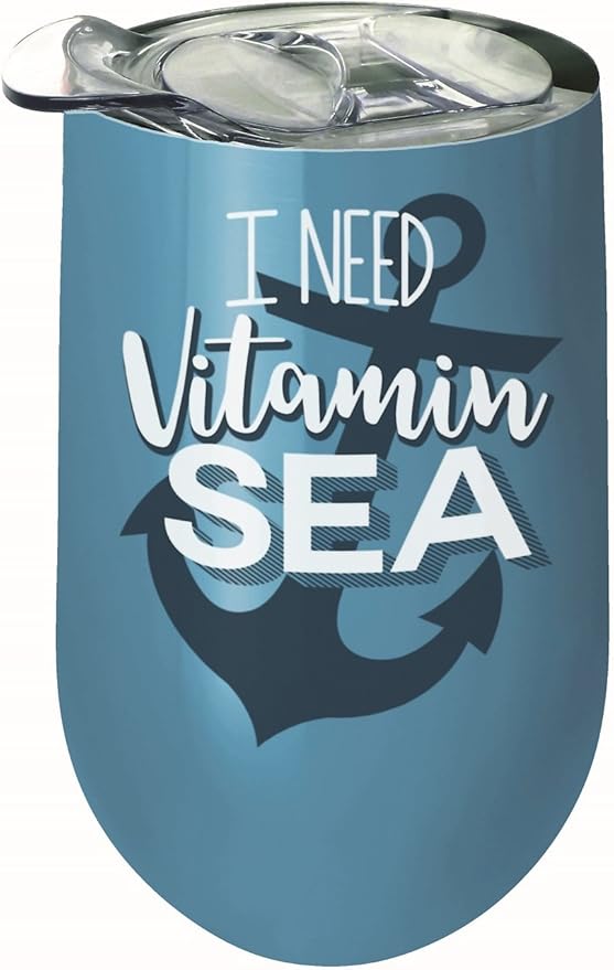 Spoontiques 16938 I Need Vitamin Sea Stainless Wine Tumbler, Blue