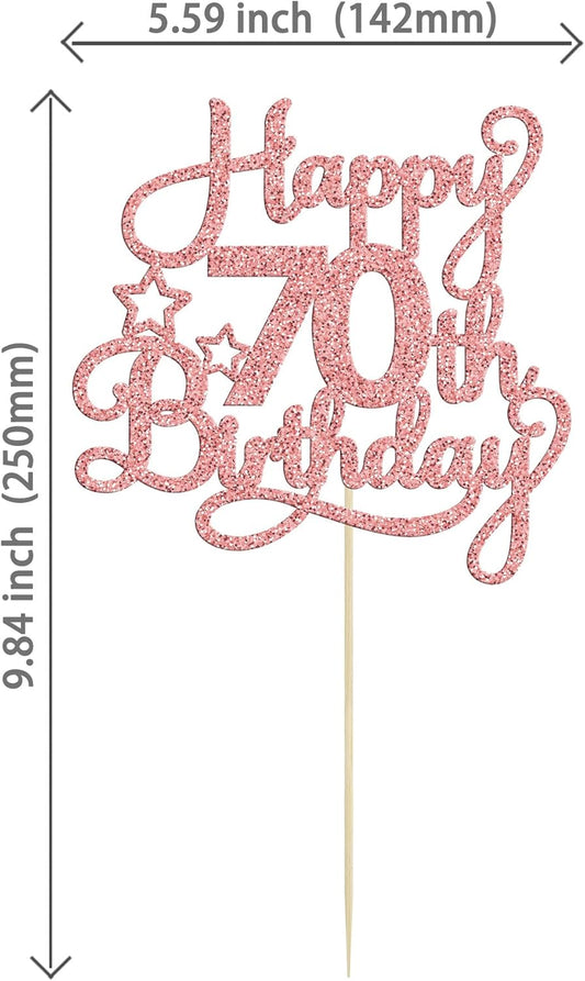 1 Pack Happy 70th Birthday Cake Topper Rose Gold Glitter 70 & Fabulous Cheers to 70 Years Old 70th Birthday Cake Pick for Celebrating 70th Birthday Anniversary Party Cake Decorations Supplies