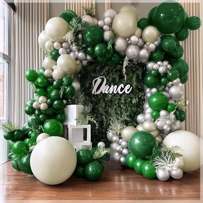 Green White Balloon Garland Double Stuffed Latex Emerald Green Sand White Cream Grey Pearl Balloon Arch Different Sizes for Christmas Wild One Wedding Baby Shower Birthday Jungle Party Decor