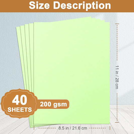 40 Sheets Light Green Cardstock 8.5 x 11 Craft Paper, 200gsm/75lb Heavyweight Paper Card Stock for Christmas, DIY Cards Making, Greeting Cards, Wedding Invitations