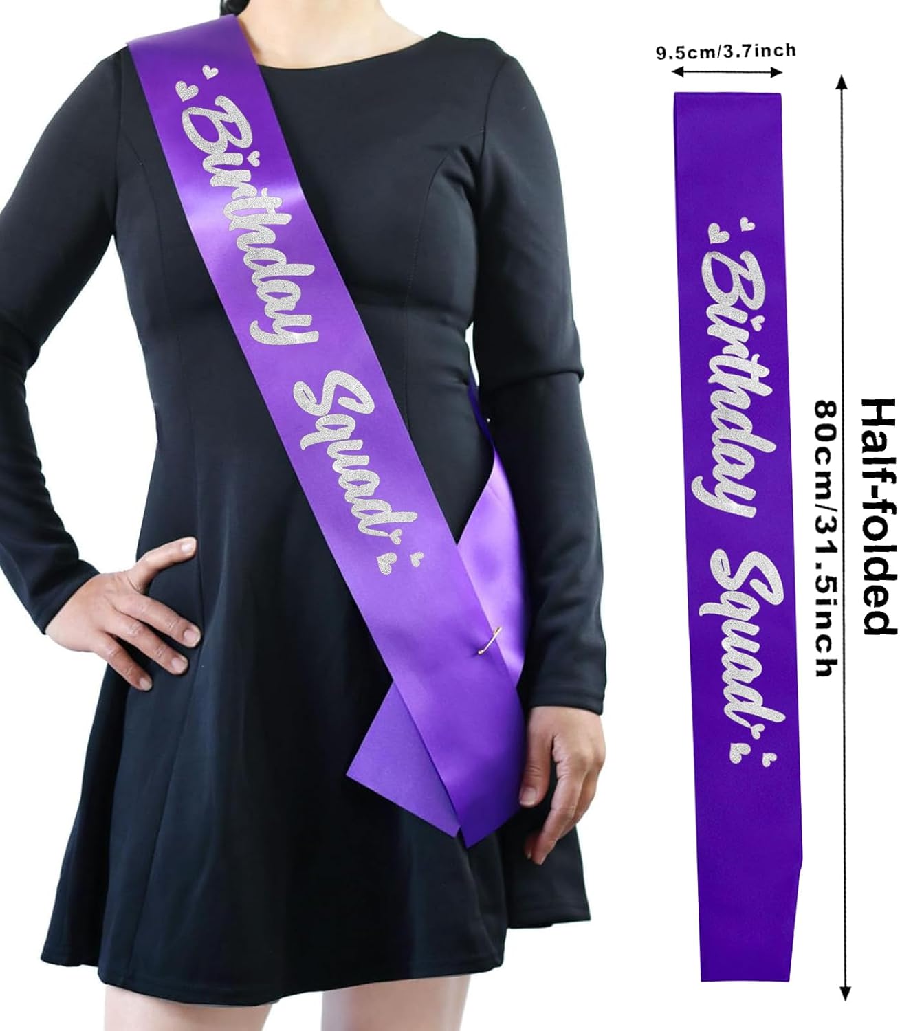 6 Pieces Birthday Squad Sash Set Purple with Silver Glitter Lettering Birthday Sash for Women Funny Party Favors Decorations for Sweet 16 18th 21st 25th 30th 40th 50th or Other Bday