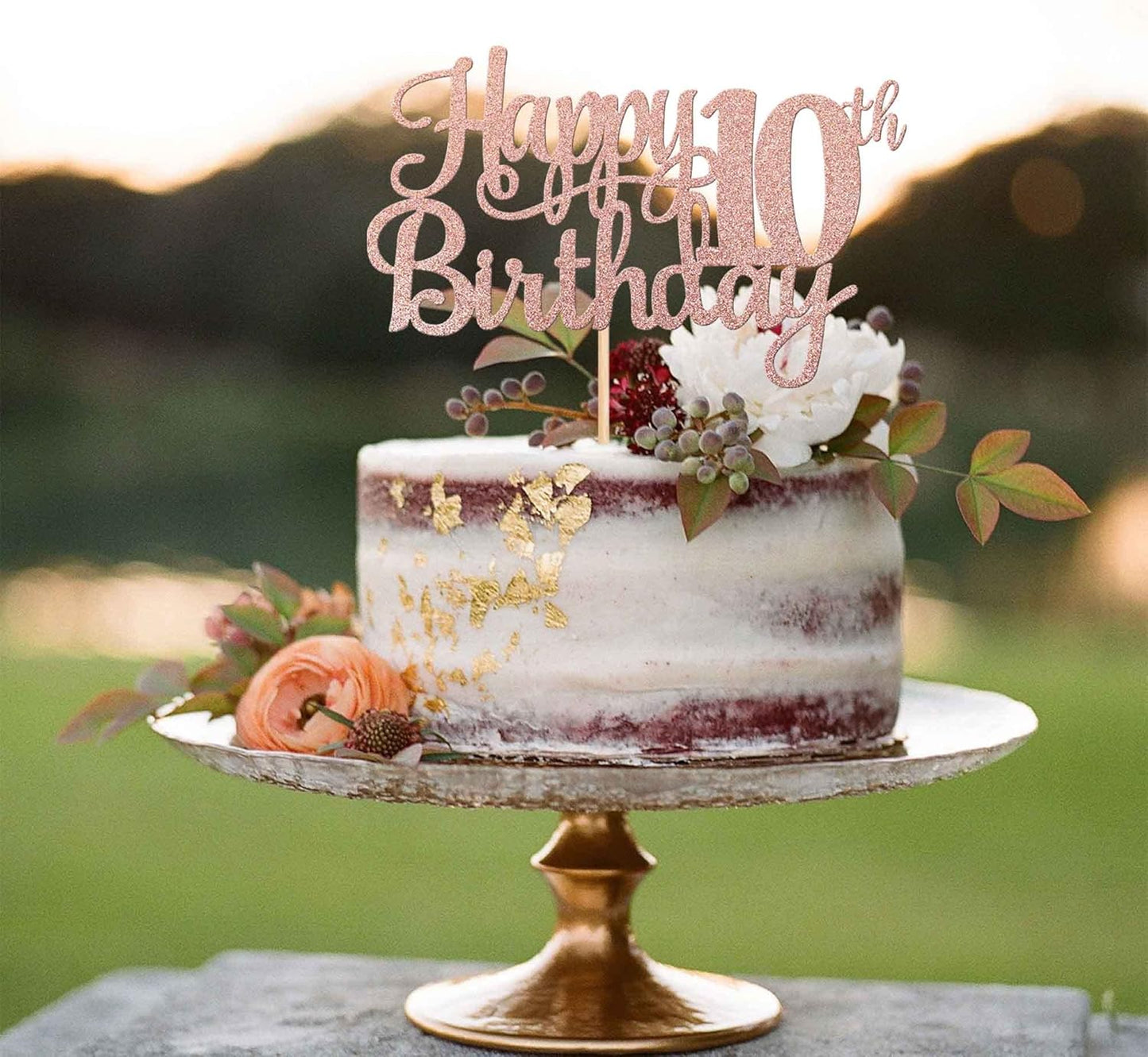 1 PCS Happy 10th Birthday Cake Topper Glitter Cheers to 10 Years Birthday Cake Pick 10 Fabulous Double Digits Cake Decoration for Happy 10th Birthday Theme Party Decorations Supplies Rose Gold