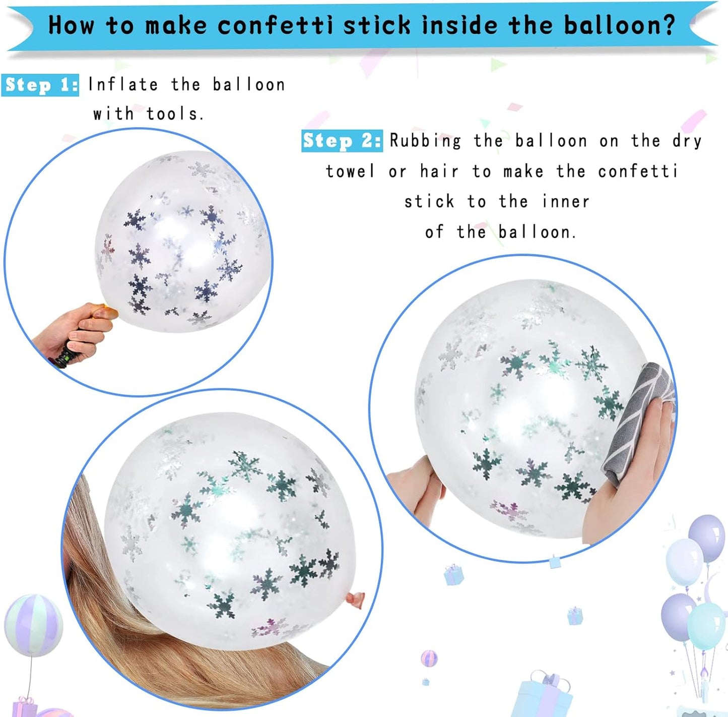 Paready Frozen Balloons, 60 Pcs 12 Inch Purple Blue Balloons White and Snow Confetti Latex Balloons for Girls Frozen Theme Party Supplies Ice Snow Theme Birthday Baby Shower Winter Party Decorations