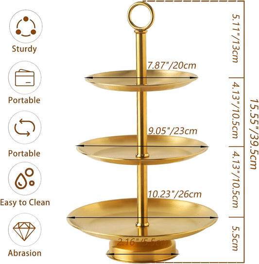 3 Tier Gold Metal Cupcake Stand Holder,Stainless Steel Cup Cake Stand Tower with Tiered Serving Tray and Base for Parties,Weddings,Birthdays and Any Festivals and Celebrations(with Base)