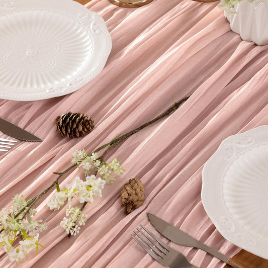 Dusty Pink Table Runner Cheesecloth Table Runner 10FT Farmhouse Table Runners 120 Inches Fall Table Decor Dining Room Centerpiece Wedding Boho Baby Shower Birthday
