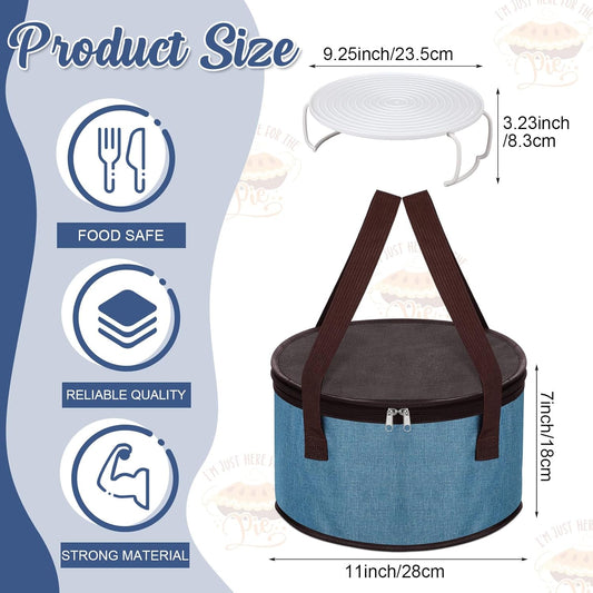 Yaomiao 2 Sets Round Pie Carrier 11 x 7 Inch with Dish Tray Plate Stacker Insulated Casserole Carrier with Lid and Handle Reusable Cooler Thermal Bags for Cold Food for Potluck Picnic (Blue and Brown)