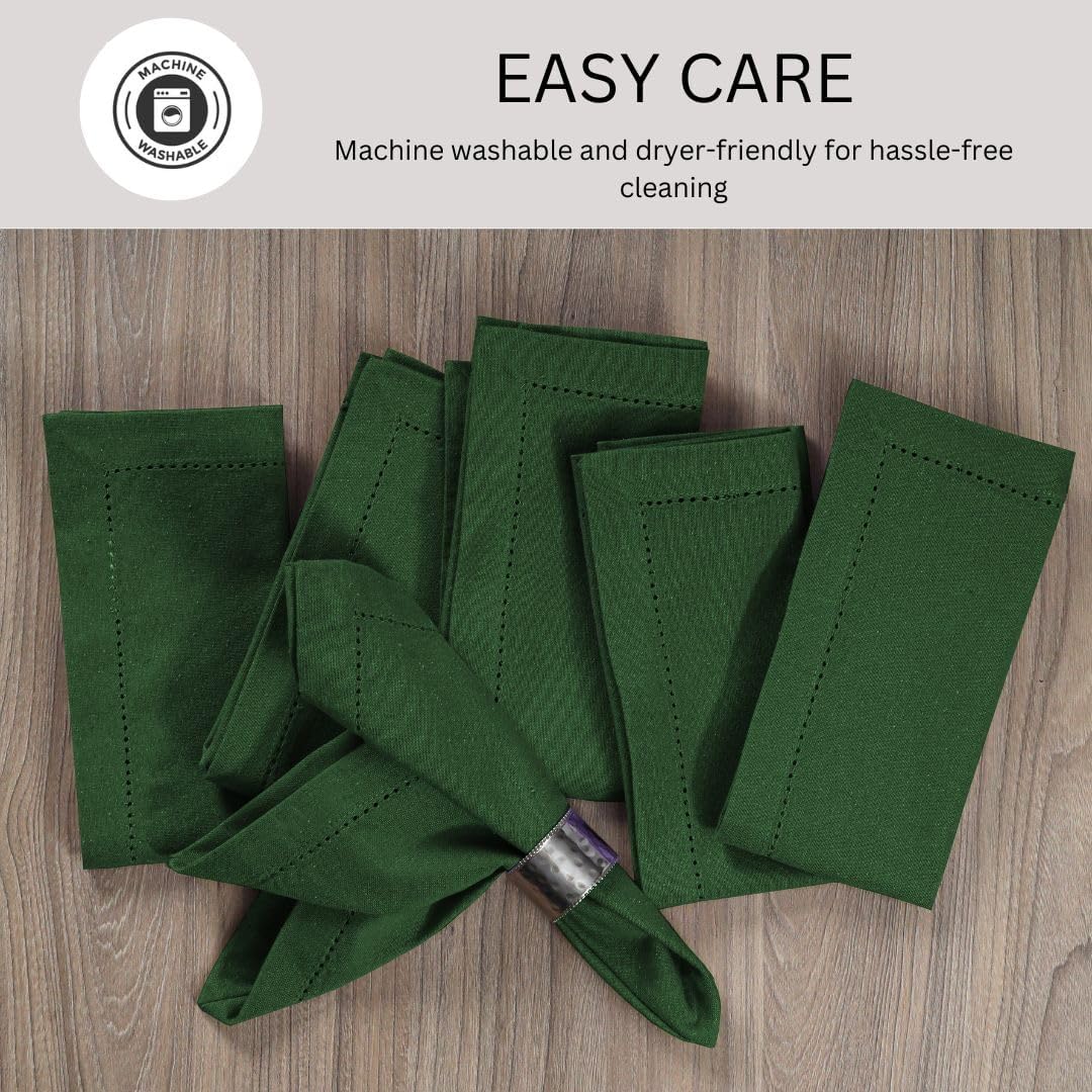 Hemstitch Dinner Napkins 100% Cotton Set of 12 - for Dining Weddings Parties Restaurants Holidays Easter Everyday Use - Soft Durable Washable Table Napkins - 18x18 Inch Cloth Napkins Green