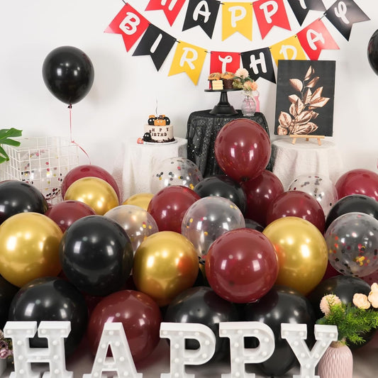 Paready Red Black and Gold Balloons Set, 60Pcs Metallic Red Black Gold Balloons, 12 Inch Metallic Chrome Confetti Balloons for Birthday Wedding Graduation New Year Casino Theme Party Decorations