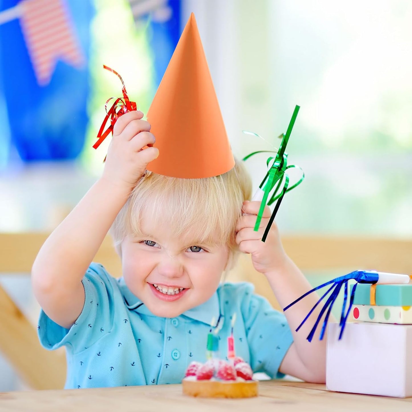 24 PCS Party Cone Hats DIY Birthday Paper Cone Hats for Kids and Adults Birthday, Baby Shower, Bridal Shower