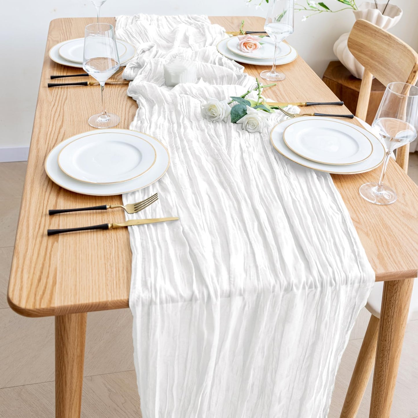 Wokceer Cheesecloth Table Runner 10FT Ivory White Boho Gauze Fall Christmas Cheese Cloth Table Runner for Party Thanksgiving Rustic Sheer Table Runners for Baby Bridal Shower Wedding Easter Table