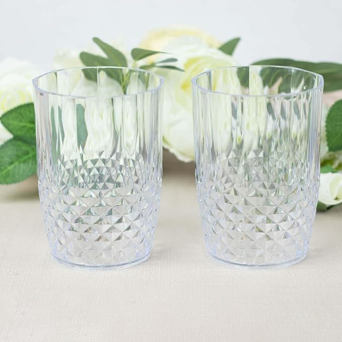 Efavormart 6-Pack Plastic Tumblers, 16oz Unbreakable Drinking Glasses Crystal Cut Style Clear - Shatterproof Short Cups
