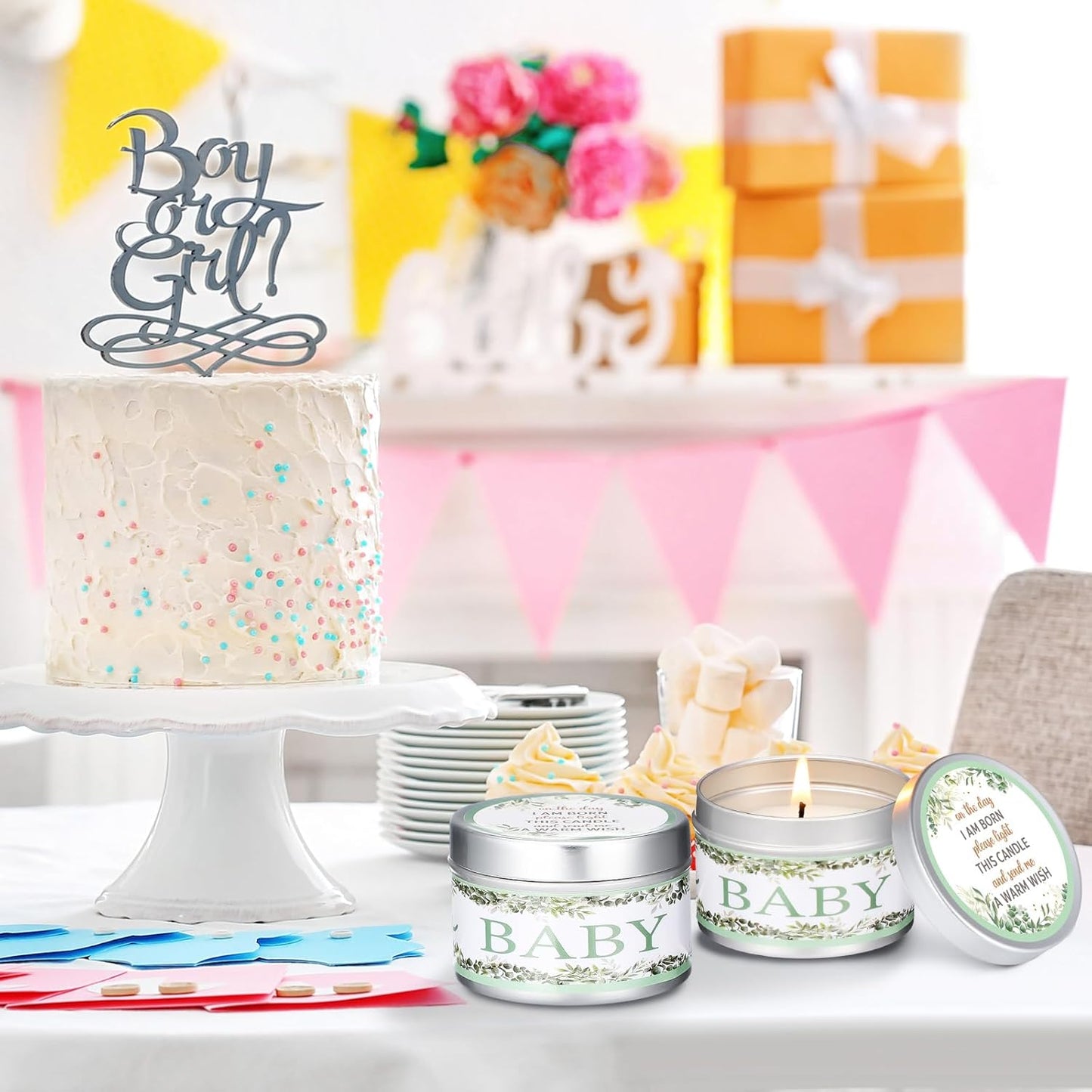 MTLEE 24 Pcs Leaf Baby Shower Party Favors Candles Lavender Scented Baby Shower Favors for Guests Rustic Tealights Candles Gender Reveal Return Gifts Girl Boy(1.2 Oz, Green)