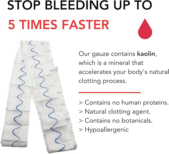 First Aid Advanced Quick Clot Combat Gauze - Flexible Hemostatic Gauze - to Stop The Bleed kit Faster Wound Packing withQuick Clotting Medical Gauze - Survival Kit Supplies - 3" x 12.5' (CT-GAUZE2)