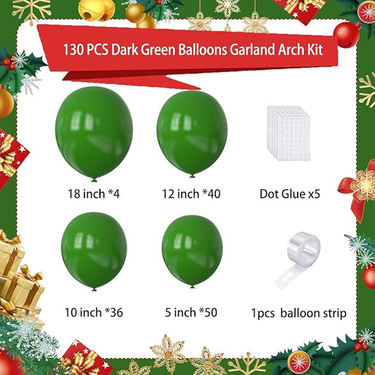 Dark Green Balloons Garland Arch Kit,130pcs Green Latex Balloons,Different Sizes Dark Green Balloons Garland for Christmas,Festival,Picnic,Anniversary,Birthday,Green Theme Decoration