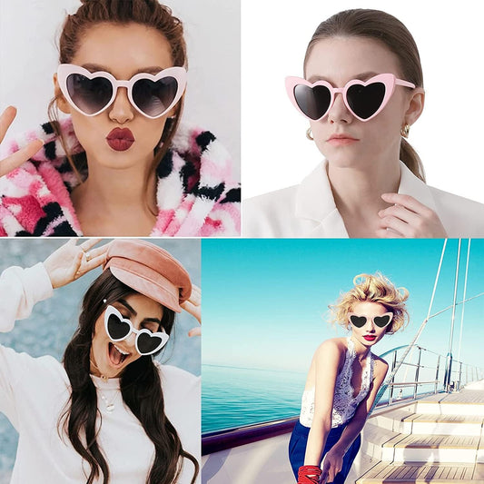 AEAHALY Pink White Black Heart Sunglasses for Women Vintage Bride Heart Shaped Sunglasses Wedding Party Accessories