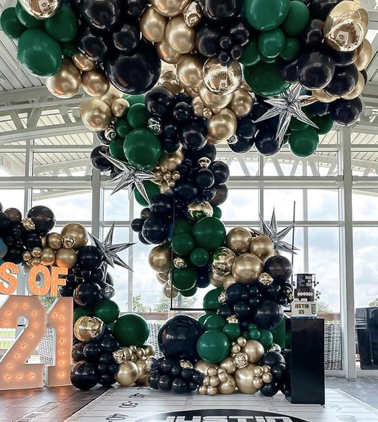 Black Green Gold Balloon Garland Double Stuffed Forest Dark Green Balloons Black Gold Balloon Arch Kit for Wedding Birthday Jungle Baby Shower Graduation Prom Camo Army Party Decorations