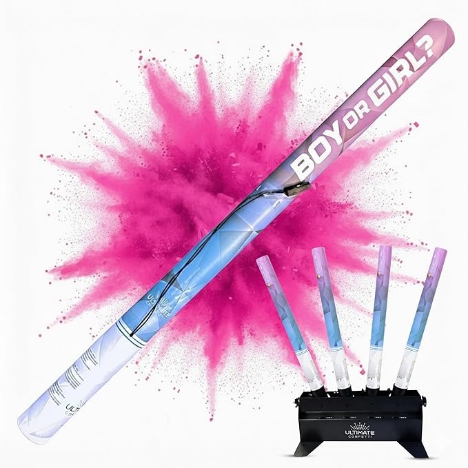 Ultimate Confetti - Electric Pink Powder Cannon Cartridge 32” - Pre-Filled with Food-Grade Powder, Leak-Resistant Gender Reveal Poppers Cannon, Requires EC-1 or EC-4 Confetti Machine to Activate