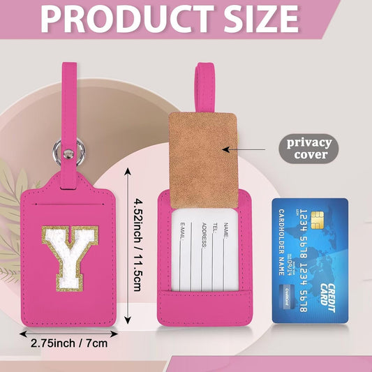 Personalized Initial Luggage Tags for Suitcases, Leather Chenille Letter Cute Luggage Tags with Privacy Name Card, Embroidered Travel Bag Backpack Tags Gifts for Women Kids Girls Teens(Rosered-Y)