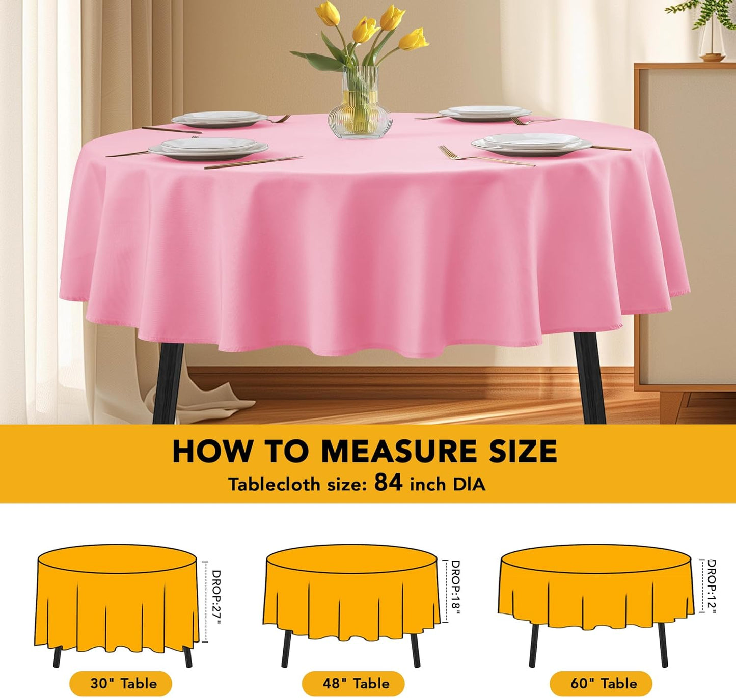 10-Pack Pink Round Tablecloths, 84 Inches, Stain-Resistant Polyester for 3-5 Ft Round Tables - Washable Table Covers for Weddings, Banquets, Birthday Parties, Events