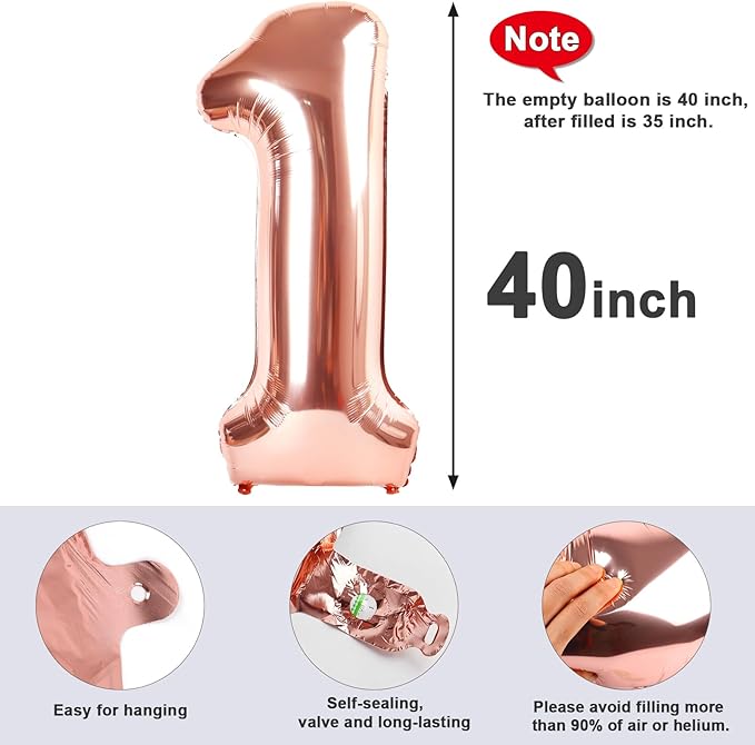 Number 0 Balloons 40 Inch Rose Gold Number Balloons for 10 20 30 40 50 60 70 80 90 100 Numbers Balloon Birthday Decorations Wedding Event Baby Shower