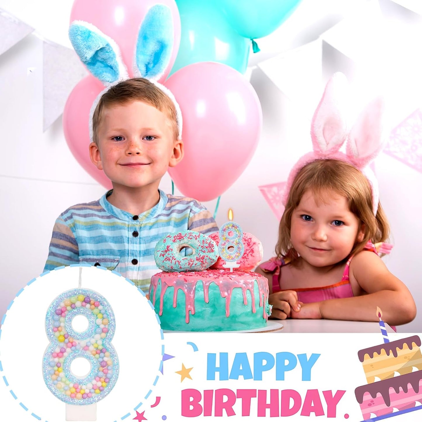 Birthday Candles - Number 8 Candle, Colorful Macaron Candles for Boys/Girls, Blue Cake Decorations, Blue Birthday Decorations, Theme Party Supplies