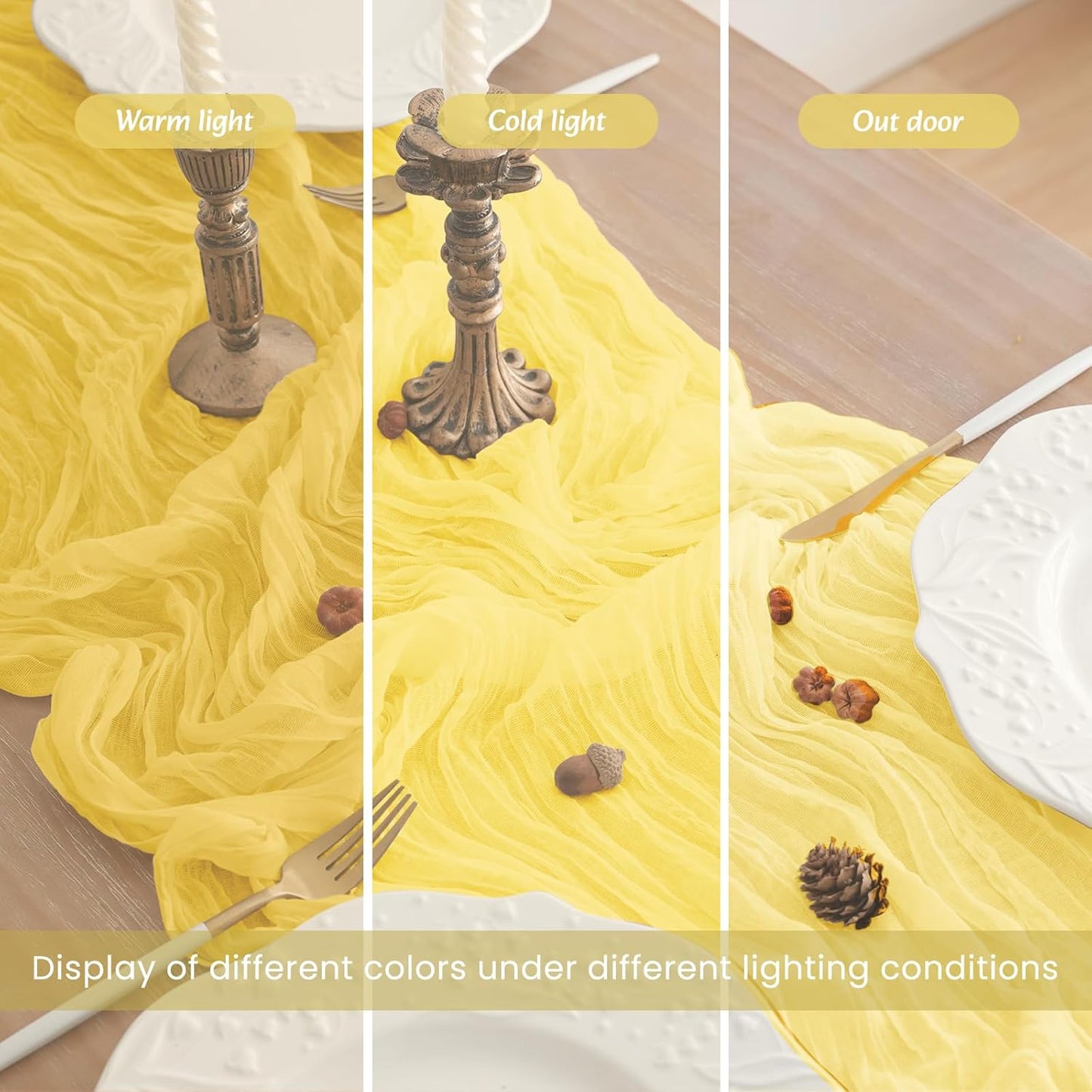 4Pack Light Yellow Cheesecloth Table Runner 10FT Gauze Cheese Cloth Table Runner 35x120Inch Long Boho Spring Easter Table Runners Rustic Sheer Table Runners for Wedding Baby Bridal Shower Decor