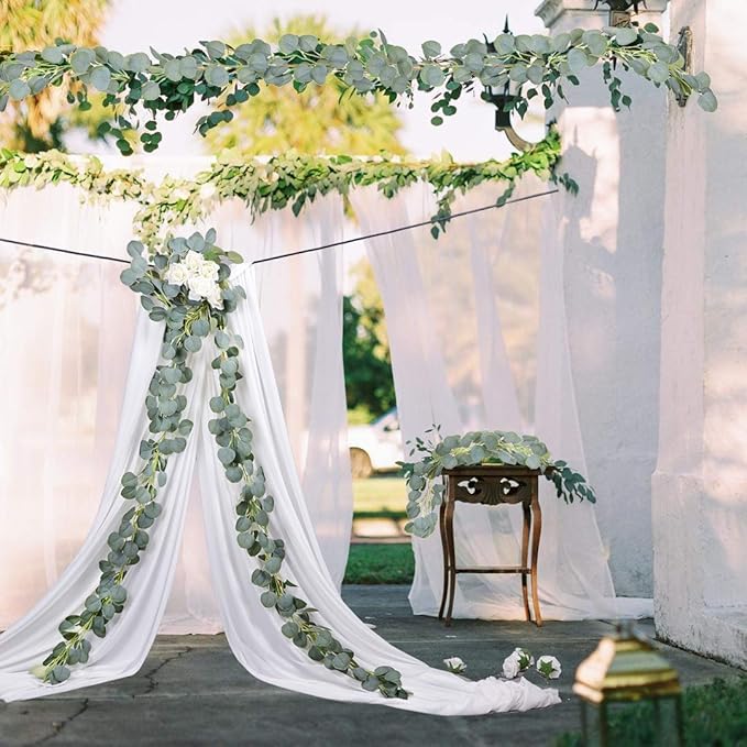 DearHouse 2pc Artificial Eucalyptus Garland Faux Silk Eucalyptus Leaves Vines Handmade Garland Greenery Wedding Backdrop Arch Table Decor, 6.1ft/pc
