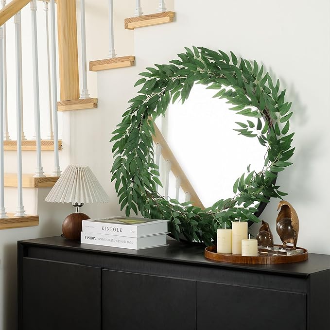 mizii 5 Packs 390" Artificial Vines Willows Garland Fake Vine Italian Ruscus Silk Green Leaves Faux Plants Greenery Decoration for Bedroom Room Wall Party Table Centerpieces Wedding Arch Decor