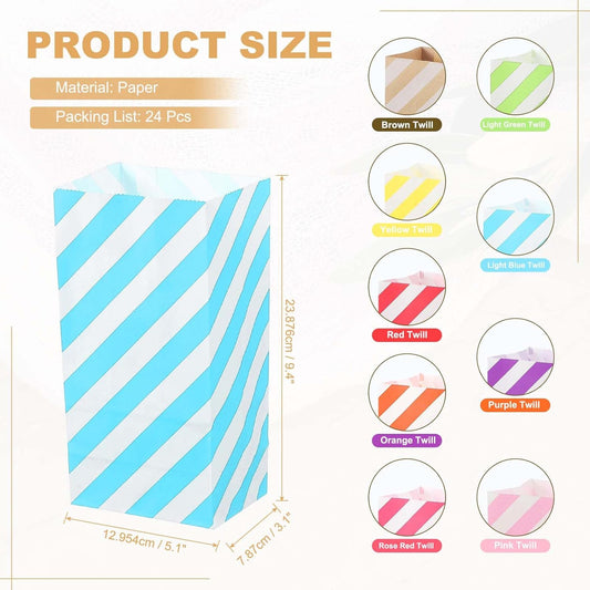 PATIKIL Party Favor Bag, 24 Pcs 3.5x2.4x7.1 Inch Mini Paper Candy Bags Gift Treat Celebration Halloween Goody Birthday Wedding Party with Stickers, Light Blue Twill