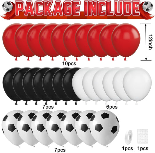 30pcs Soccer Balloon Red Black,Soccer Print Balloon Set,Football Party Birthday Decorations,12 Inch Football Latex Balloon for Boys Kids Football Football Sport Theme Party Decorations