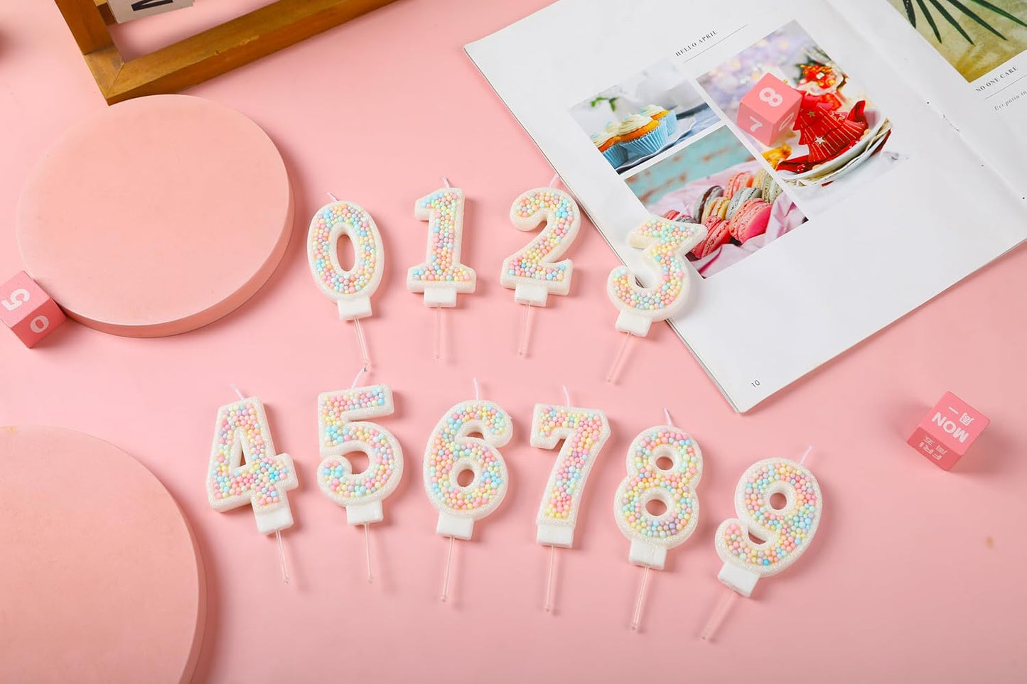 Pastel 8 Birthday Candle 3D Macaron Candy Glitter Number 8 Candle Birthday Girl Women Sweet Theme 8th Birthday Wedding Anniversary Party Cake Decoration