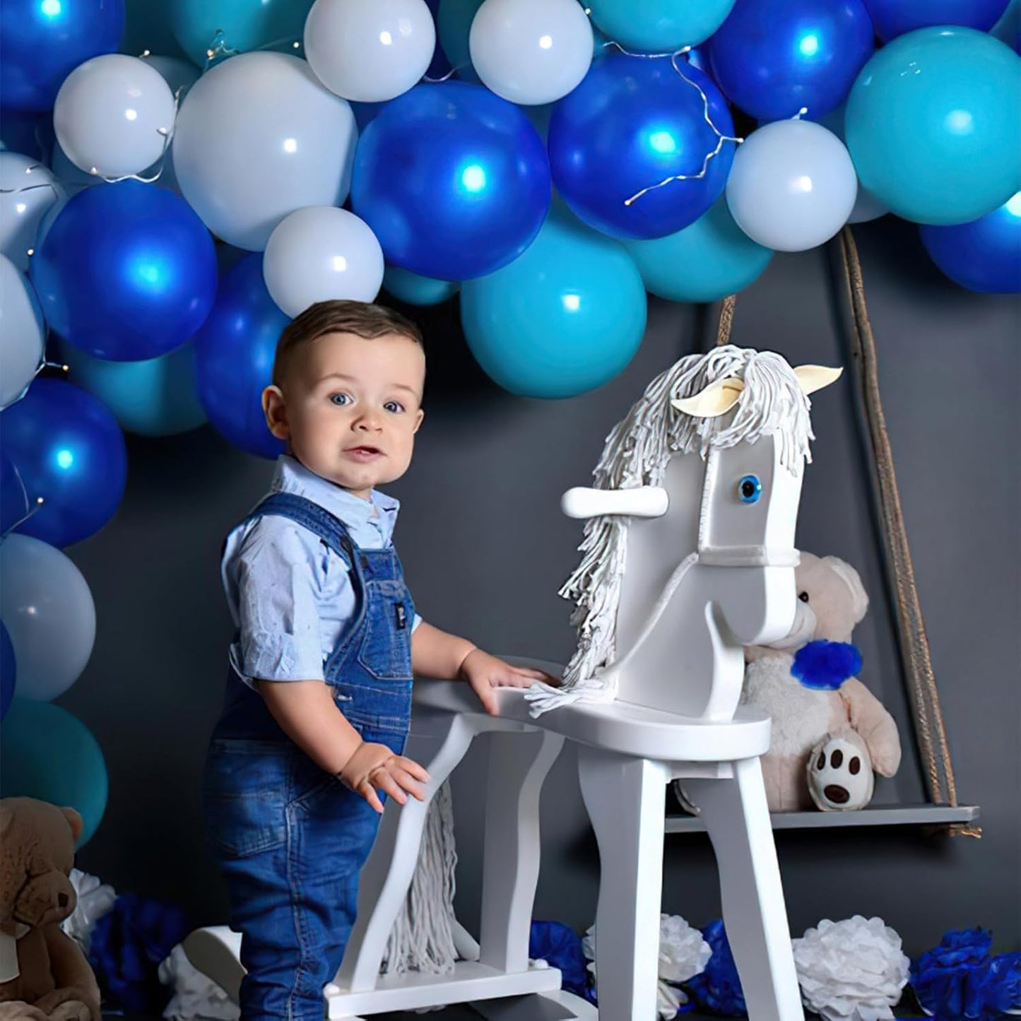 PartyWoo Blue and White Balloons 100pcs 12 Inch Pearl Light Baby Pastel Sky Blue Matte White Balloons for Graduation Baby Shower Birthday Gender Reveal Anniversary Under the Sea Party Decorations