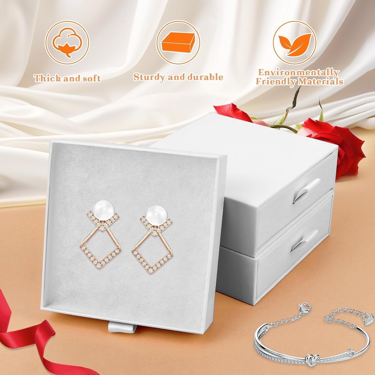 Jewelry Boxes, 5 Pack 3.5×3.5x1 Inch Small Jewelry Gift Box Bulk, Cardboard Jewelry Gift Necklace Ring Earring Boxes (White)