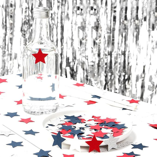 Red-White Blue-silver Patriotic-Decorations Star Confetti - 300pcs Graduation 2025 4th Fourth of July Decorations Confetti Olympics Party Decor Men Boys Birthday Table Decor Panduola