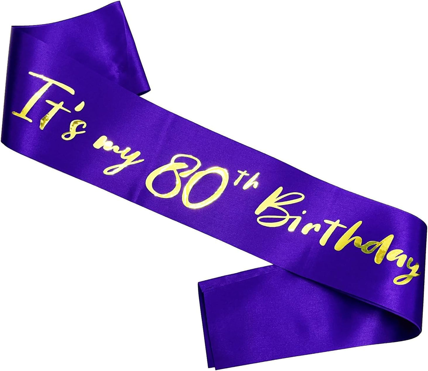 80th Birthday Sash, It's My 80th Birthday Sash Purple Gold, 80 Birthday Decorations Gifts for Women Men Happy 80th Birthday Party Favor Supplies