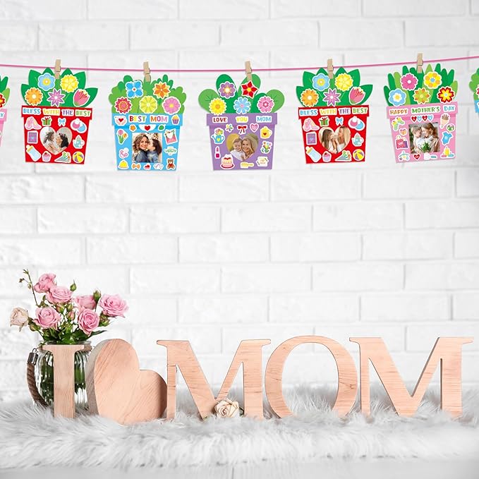 MOUNMDA 30 Pack Mothers Day Photo Frame Craft Kits Love Mom Picture Frame Craft Kits for Mother's Day Gift Decoration Classroom Party Activity