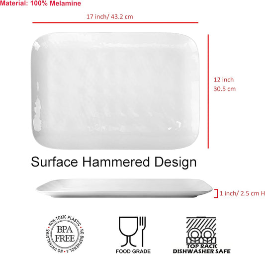 KX-WARE White Melamine Serving Trays (Set of 2) 17” x 12” | Large Reusable Rectangular Party Platters | Serve Appetizers, Fruit, Veggies, & Desserts | BPA-Free & Dishwasher Safe