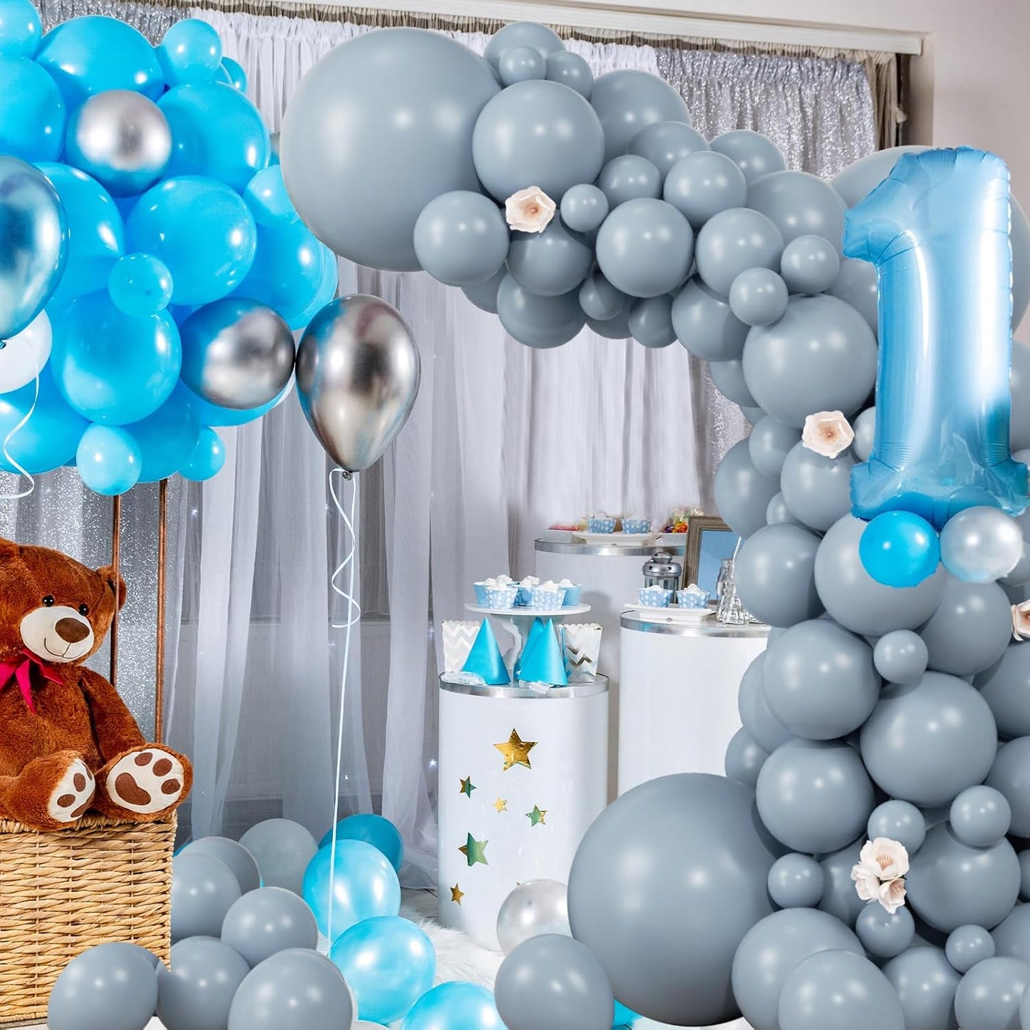 104pcs Dusty Blue Balloons - 18/12/10/5 Inch Matte Haze Blue Latex Balloons Garland Arch Different Sizes Pack for Baby shower, Wedding, Bridal Shower Party Decor