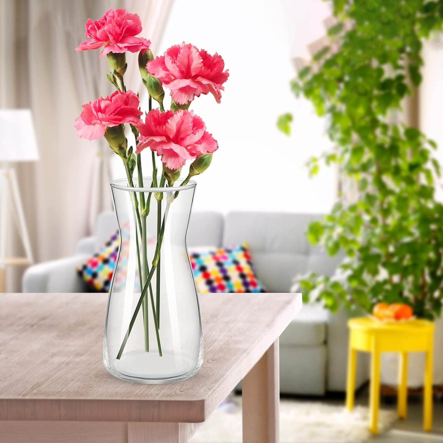 Thenshop 10 Pcs 8'' Tall Clear Flower Vase Wide Mouth Crystal Glass Boho Decorative for Centerpieces Bulk Tall Vase for Flower Bouquets Rustic Home Decor Wedding Housewarming Gift (Clear)