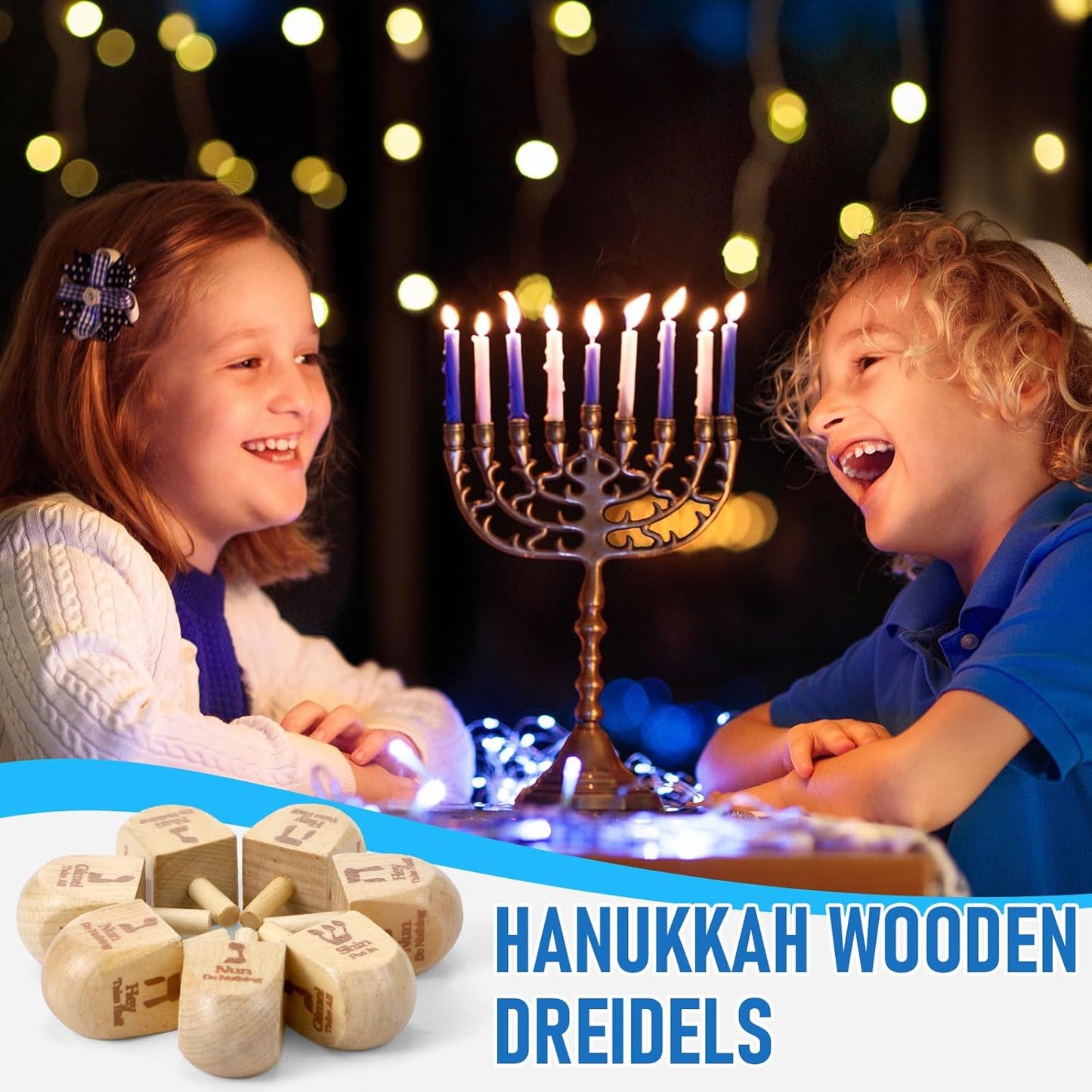 Wettarn 100 Pieces Hanukkah Dreidels Bulk Wooden Hanukkah Dreidels with Game Instruction Cards for Party Game(Size 1,Basic Style)