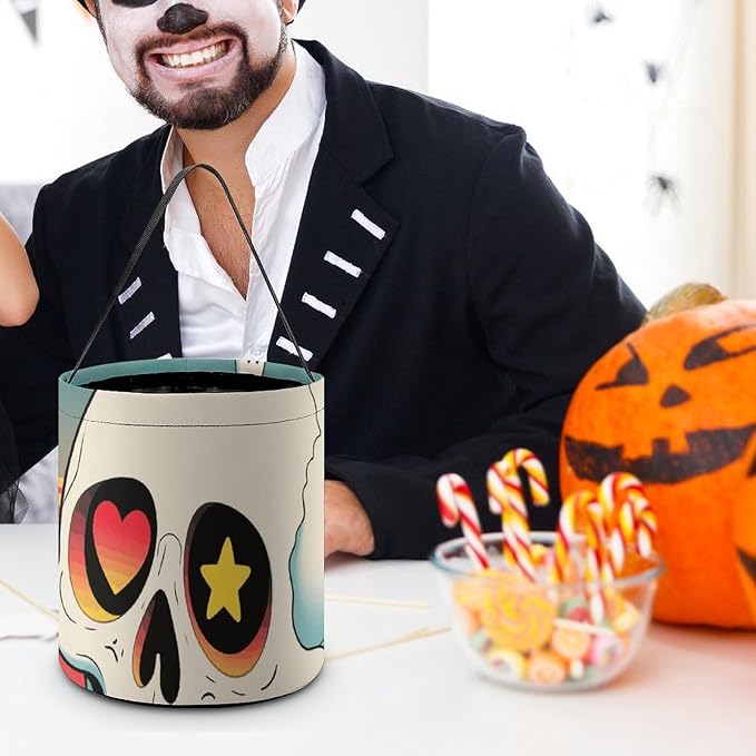 Halloween Candy Bucket - Ghost Skull Pattern Trick Or Treat Candy Bag, Gift Bag for Party Favor Supplies