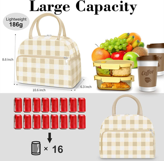 Coobiiya Lunch Bag for Women Men, Cute Corduroy Lunch Tote Bags Insulated Reusable LunchBox Large Capacity Cooler Bag for Work Travel Picnic
