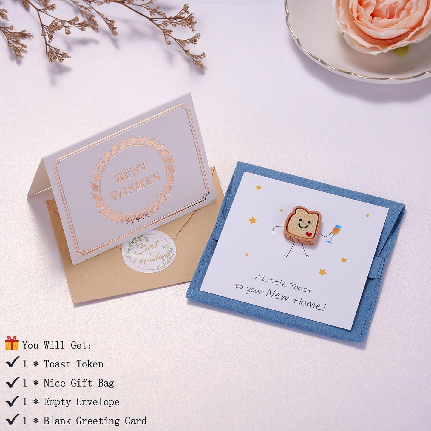 Ralukiia New Home Token Gift with Card, Cute Smiley Toast Keepsake, Funny Housewarming Gift for Women Friends or Family, Fresh Start Moving Away Gifts, New Apartment Warming Gifts Ideas