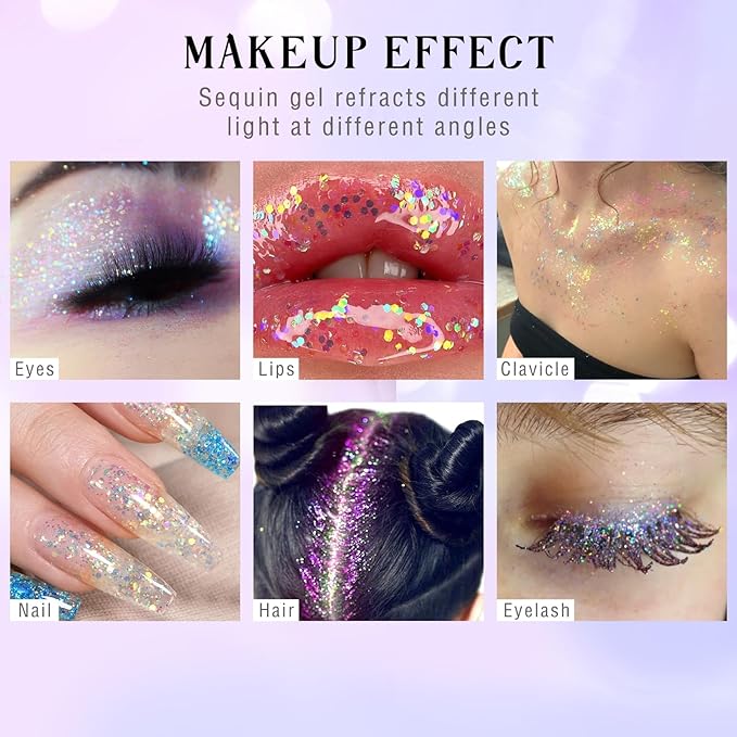 HOSAILY Roll-on Holographic Body Glitter Gel for Face Hair, Chameleon Color Changing Glitter Gel Under Light, Chunky Mermaid Sequins Festival Party Rave Accessories Shimmer Makeup (13# Dazzle)